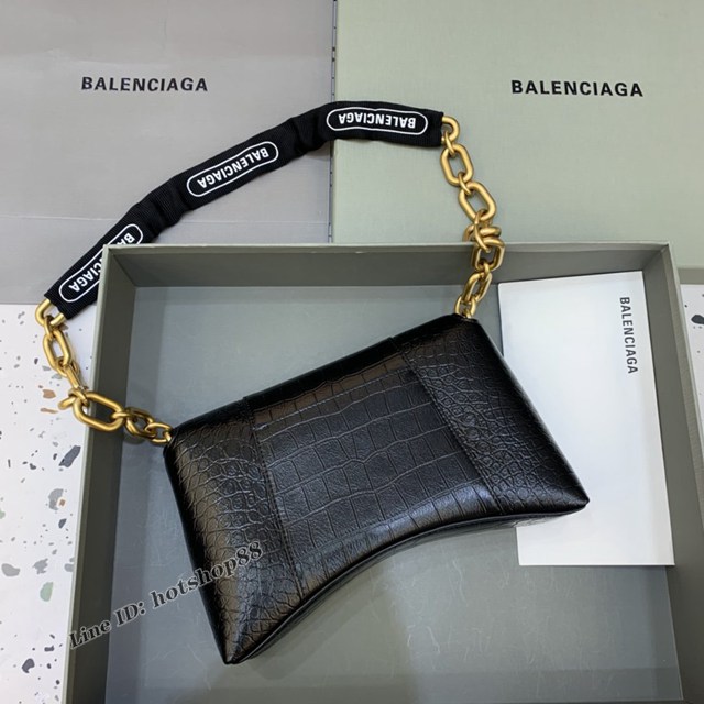 Balenciaga專櫃新品速遞Downtown鏈條單肩包 巴黎世家小號鱷魚黑色黑扣經典Hourglass包 fyj1356